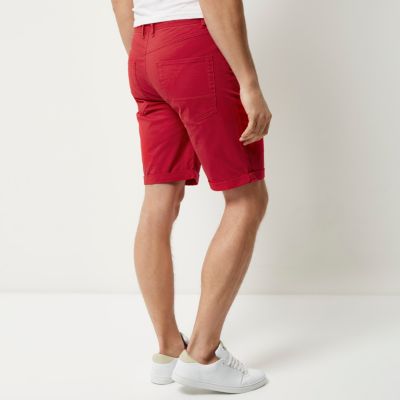 Red slim fit chino shorts